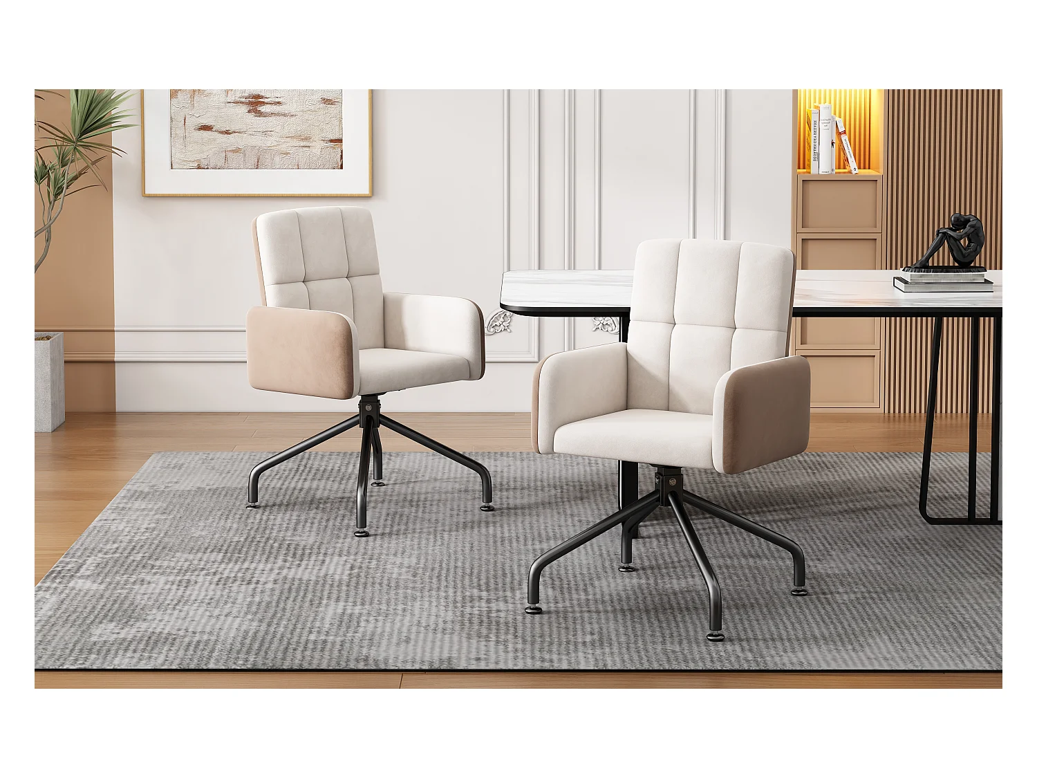 Chaise en velours assortie, lot de 1, fauteuil de salle à manger, chaise pivotante, beige