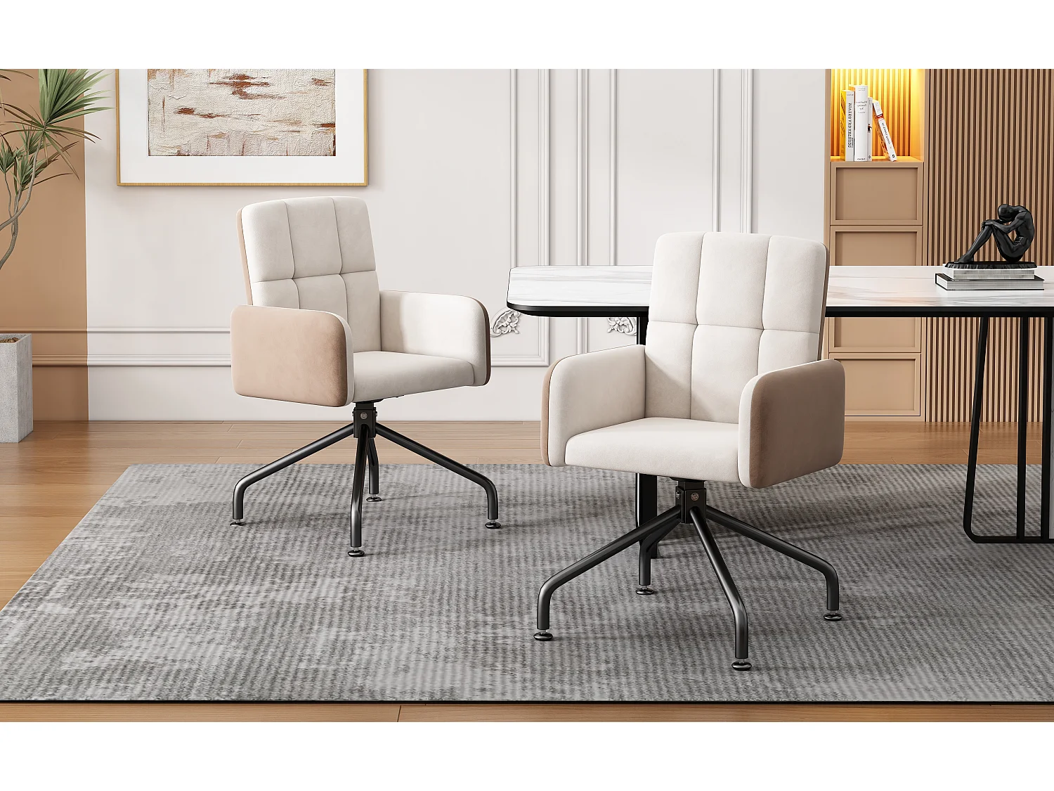 Passender Samtstuhl, 1er-Set, Esszimmersessel, Drehstuhl, Beige