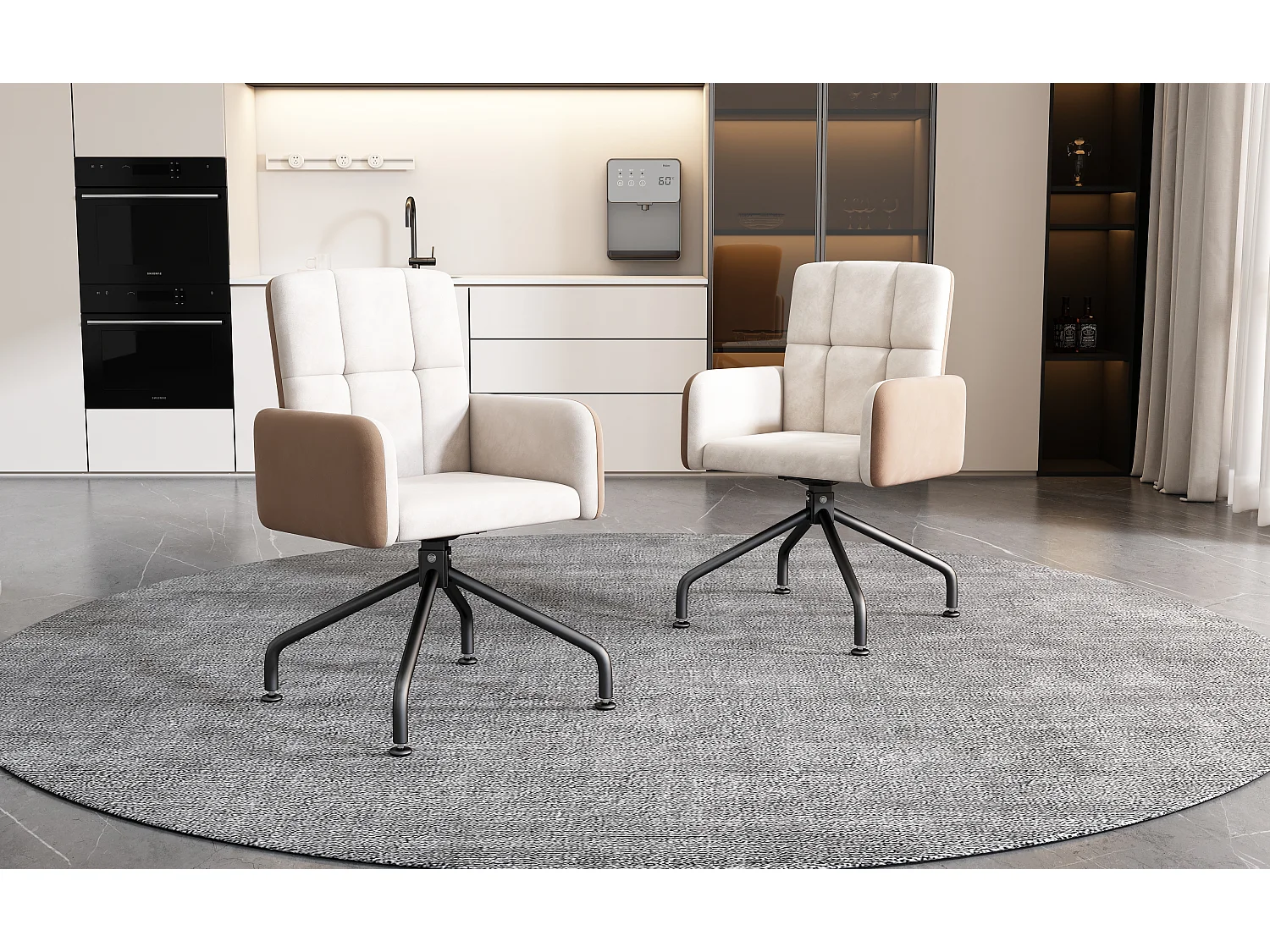 Passender Samtstuhl, 1er-Set, Esszimmersessel, Drehstuhl, Beige