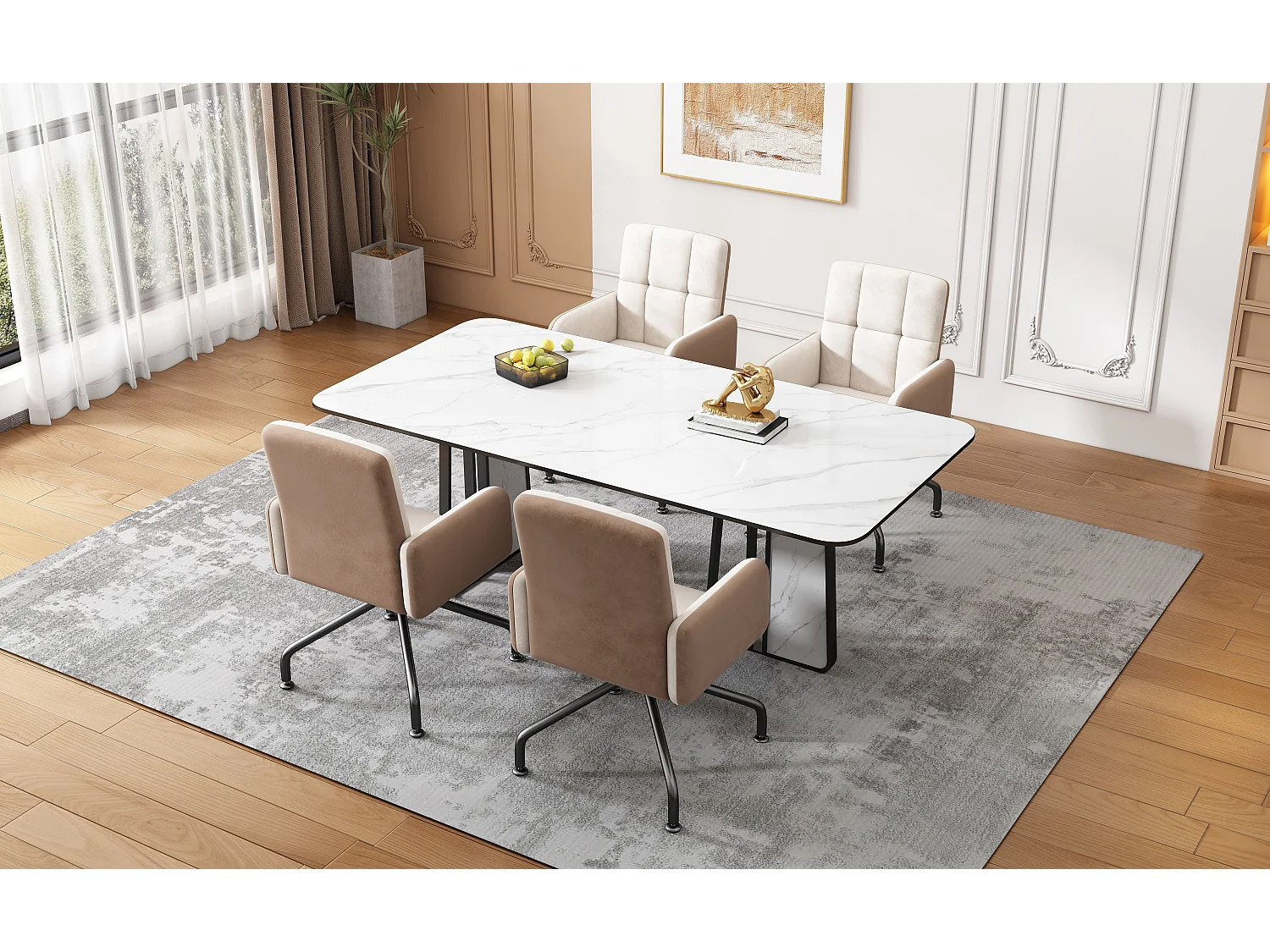 Passender Samtstuhl, 1er-Set, Esszimmersessel, Drehstuhl, Beige