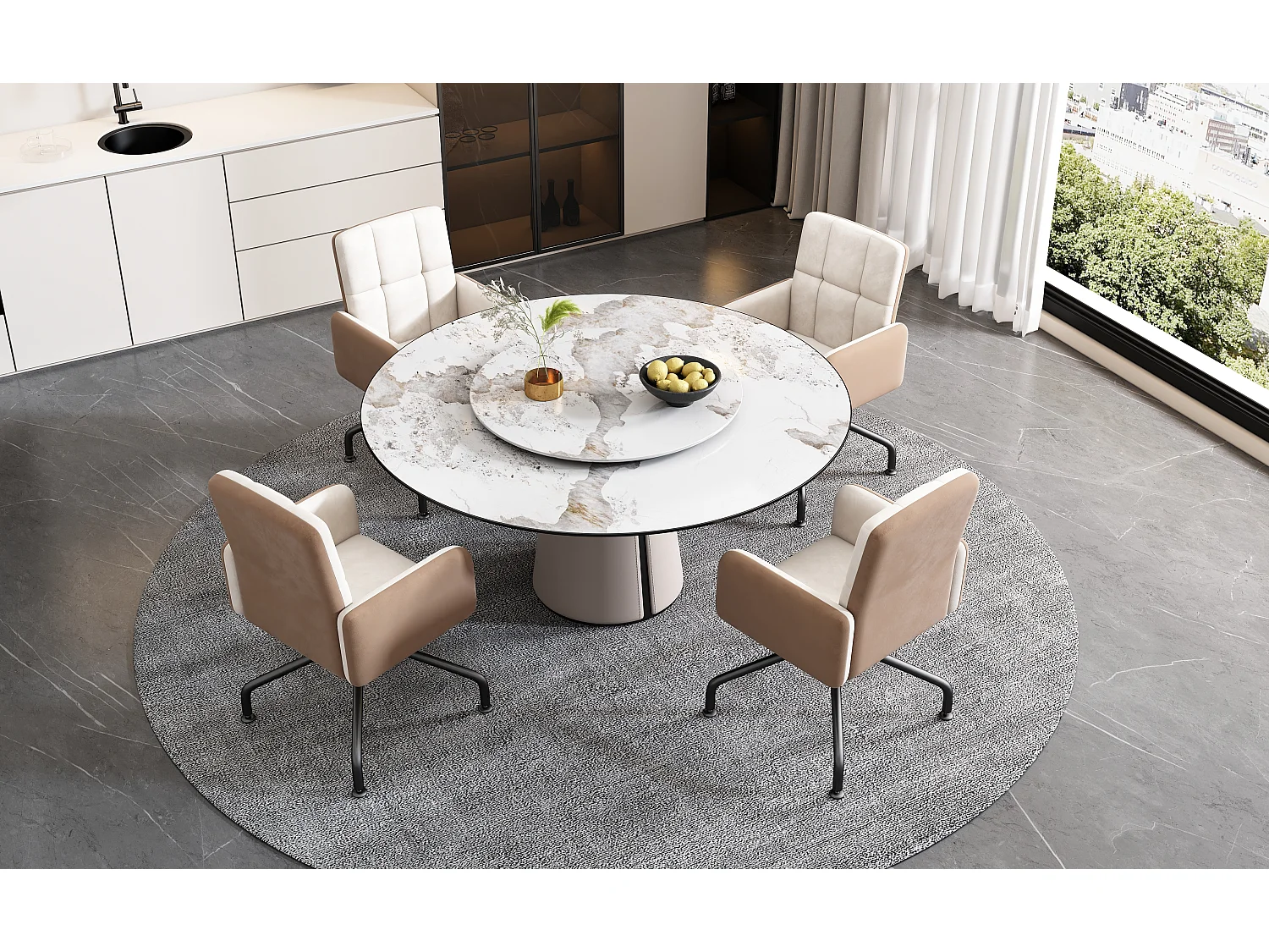 Passender Samtstuhl, 1er-Set, Esszimmersessel, Drehstuhl, Beige