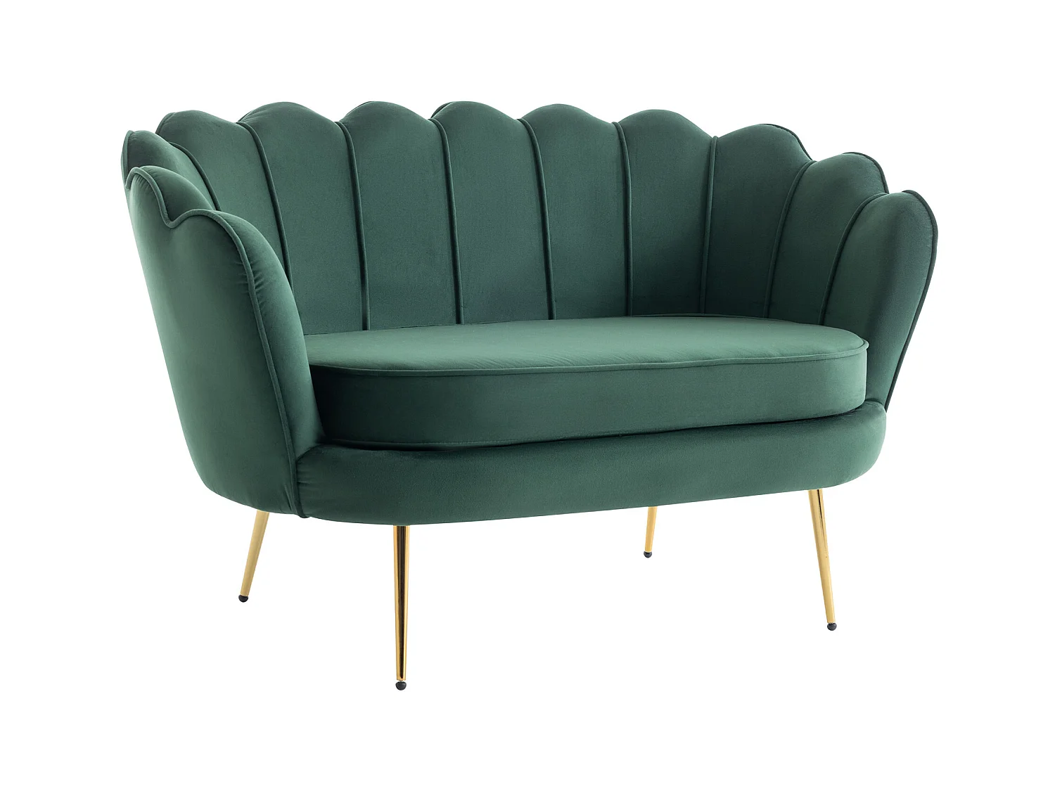 Canapé 2 places et fauteuil coquillage en velours vert sapin DANDELION de Pascal Morabito