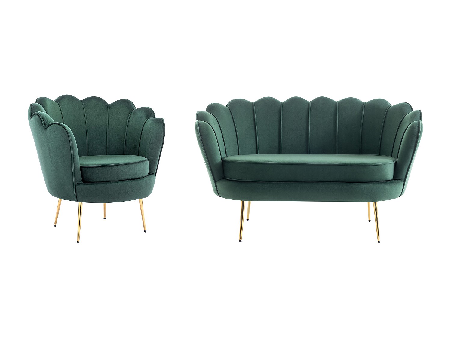 Vente-unique Couchgarnitur Muschel - Samt - Tannengrün - Dandelion