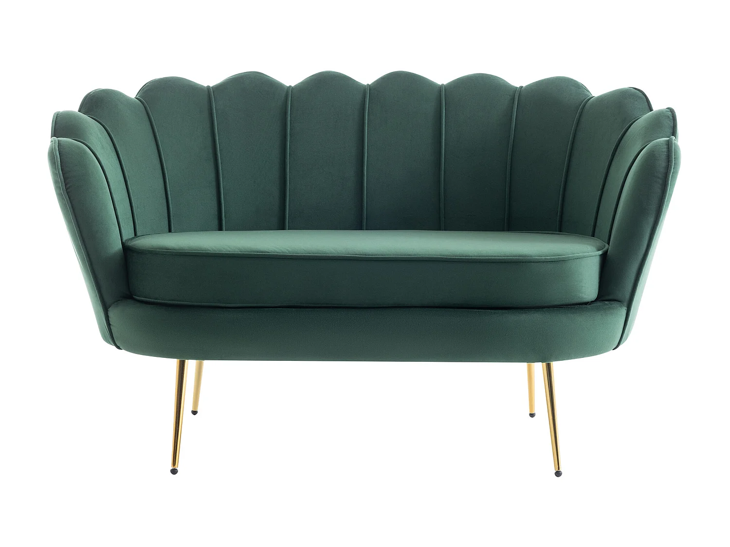 Zitbank 2 personen en fauteuil in schelpvorm in dennengroen fluweel DANDELION