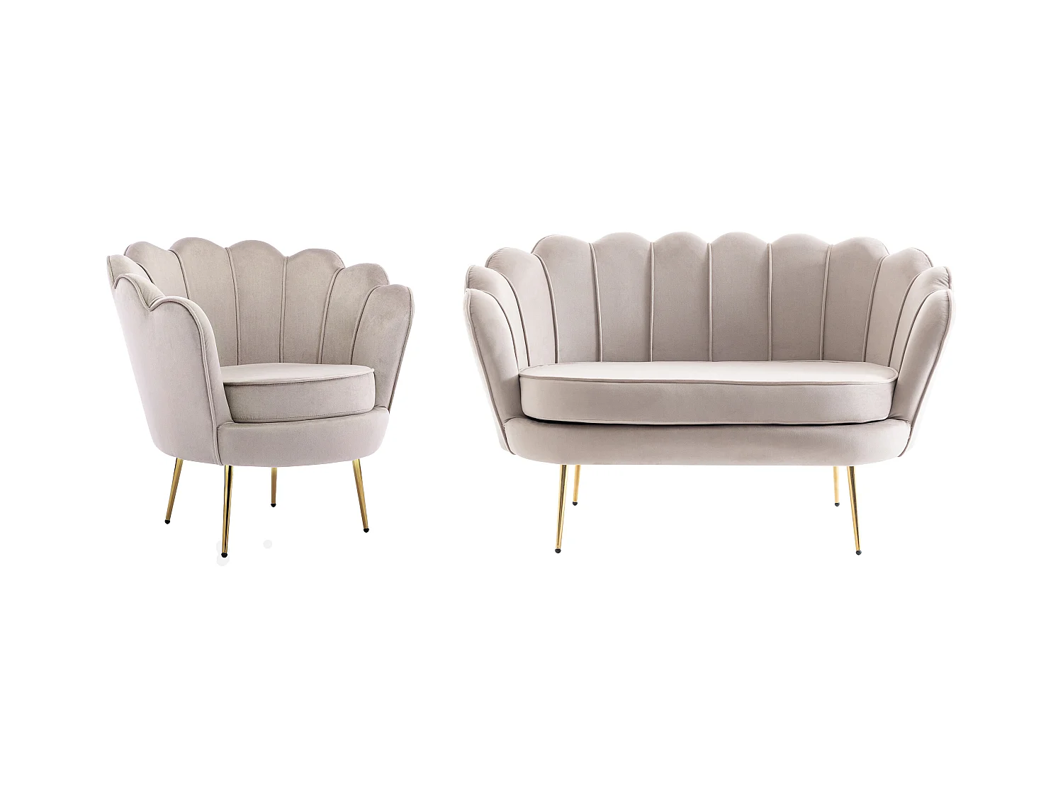 Canapé 2 places et fauteuil coquillage en velours taupe DANDELION de Pascal Morabito