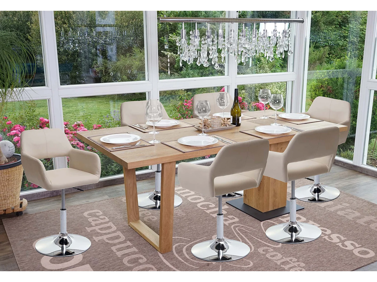 Esszimmerstuhl MCW-A50 III (6er-Set), Creme, Chromfuß