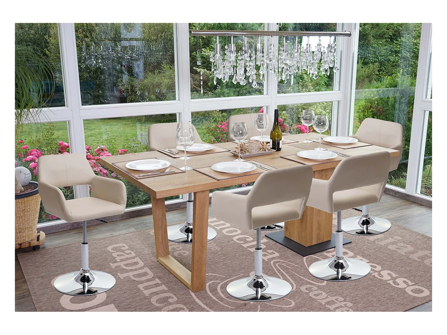 Eetkamerstoel MCW-A50 III (set van 6),  crème, chromen onderstel