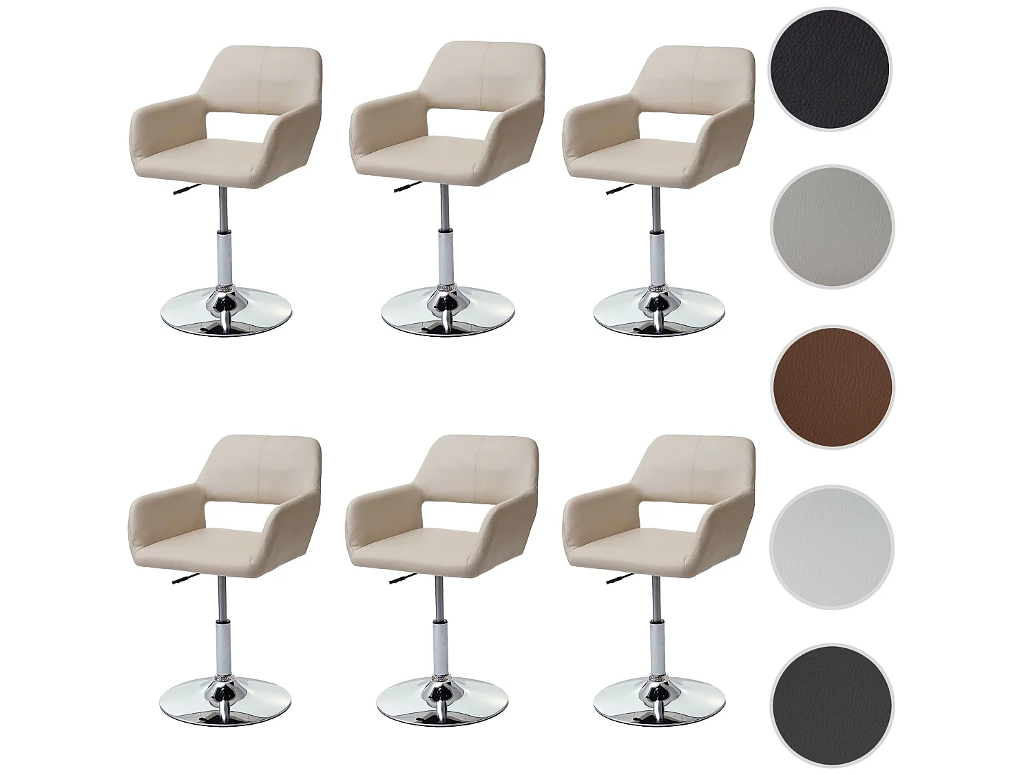 Eetkamerstoel MCW-A50 III (set van 6),  crème, chromen onderstel