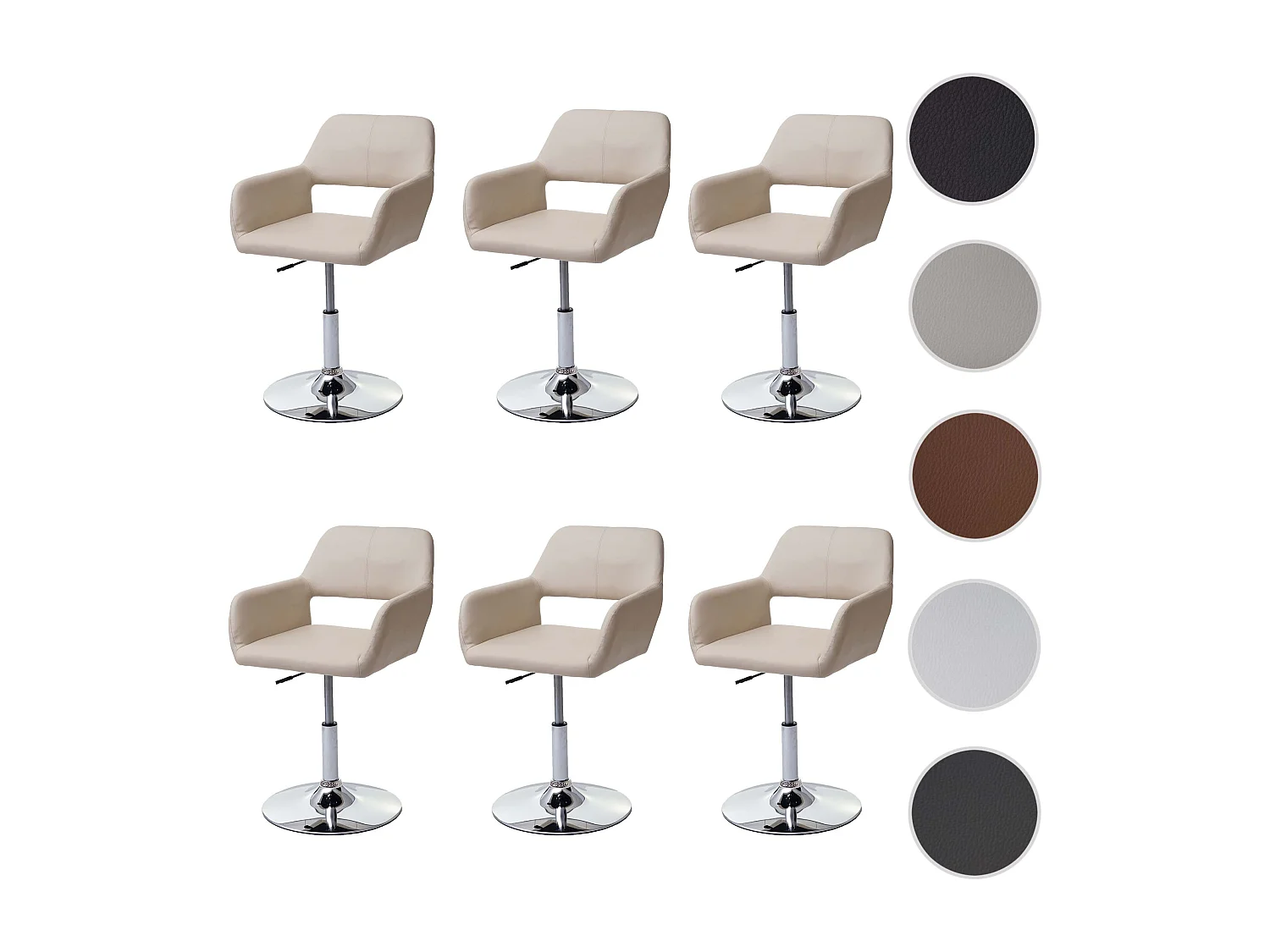 Esszimmerstuhl MCW-A50 III (6er-Set), Creme, Chromfuß