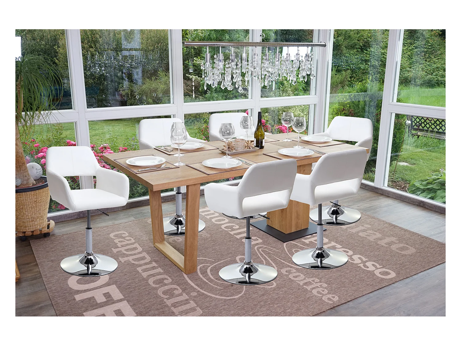 Chaise de salle à manger MCW-A50 III (lot de 6),  blanc, pied chromé