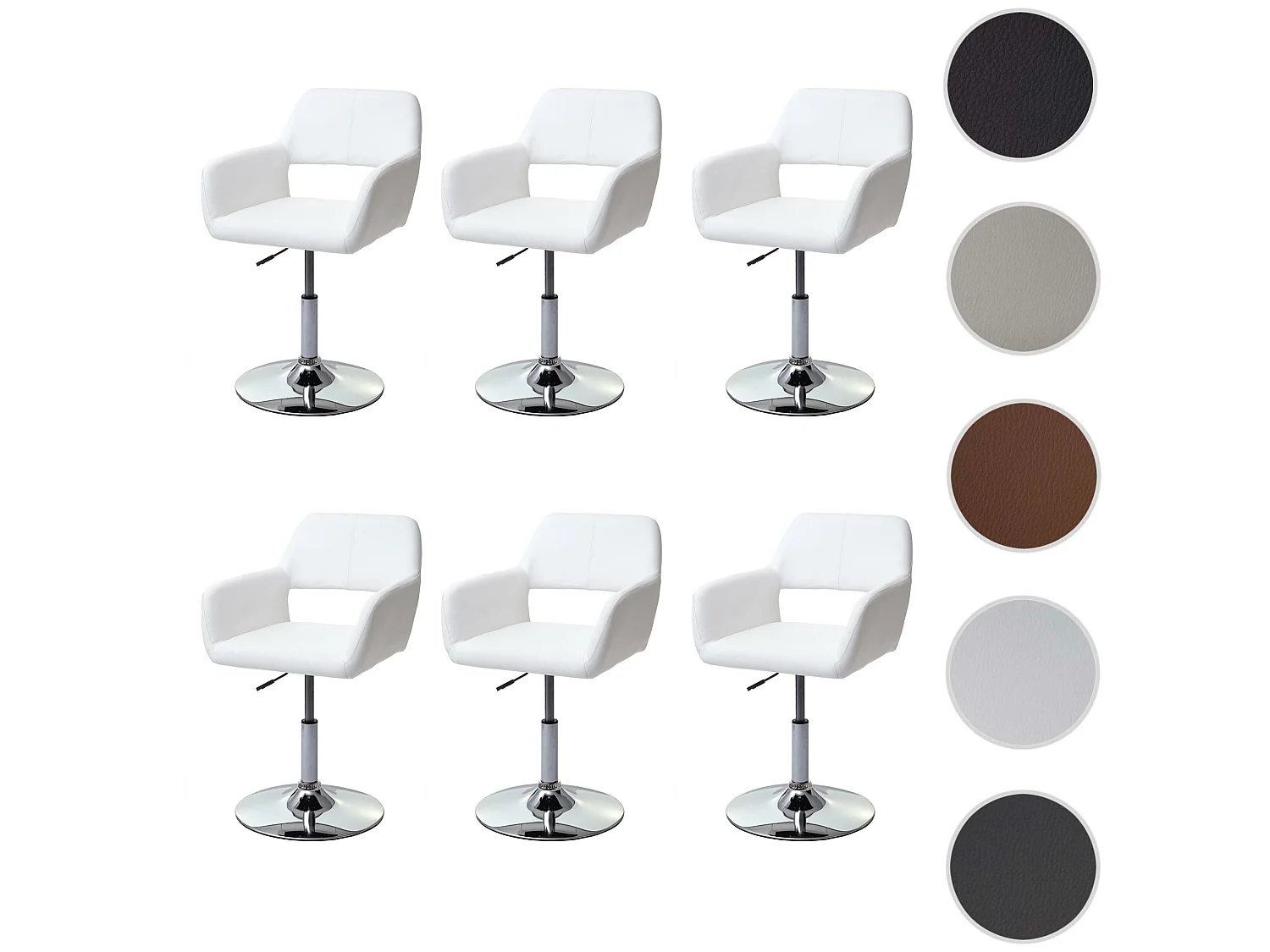 Chaise de salle à manger MCW-A50 III (lot de 6),  blanc, pied chromé