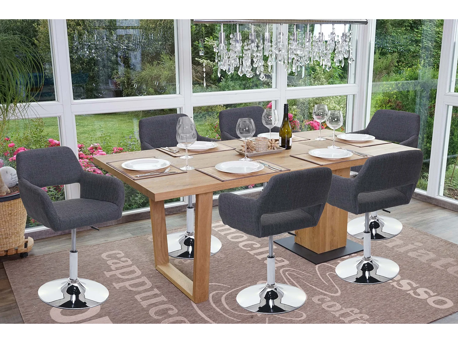 Sedia sala da pranzo MCW-A50 III design retro metallo cromato tessuto grigio scuro