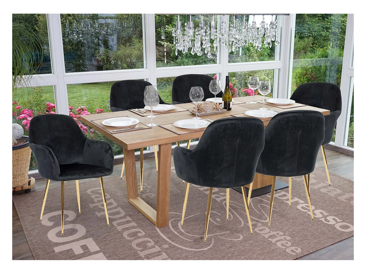 Chaise de salle à manger MCW-F18 (lot de 6),  velours noir, pieds dorés