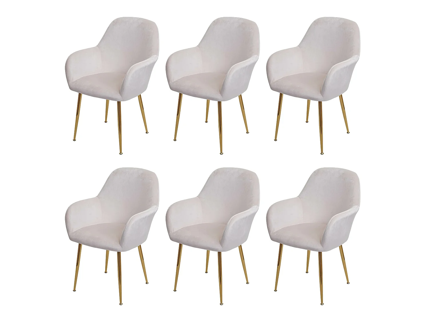 Chaise de salle à manger MCW-F18 (lot de 6),  velours crème-blanc, pieds dorés