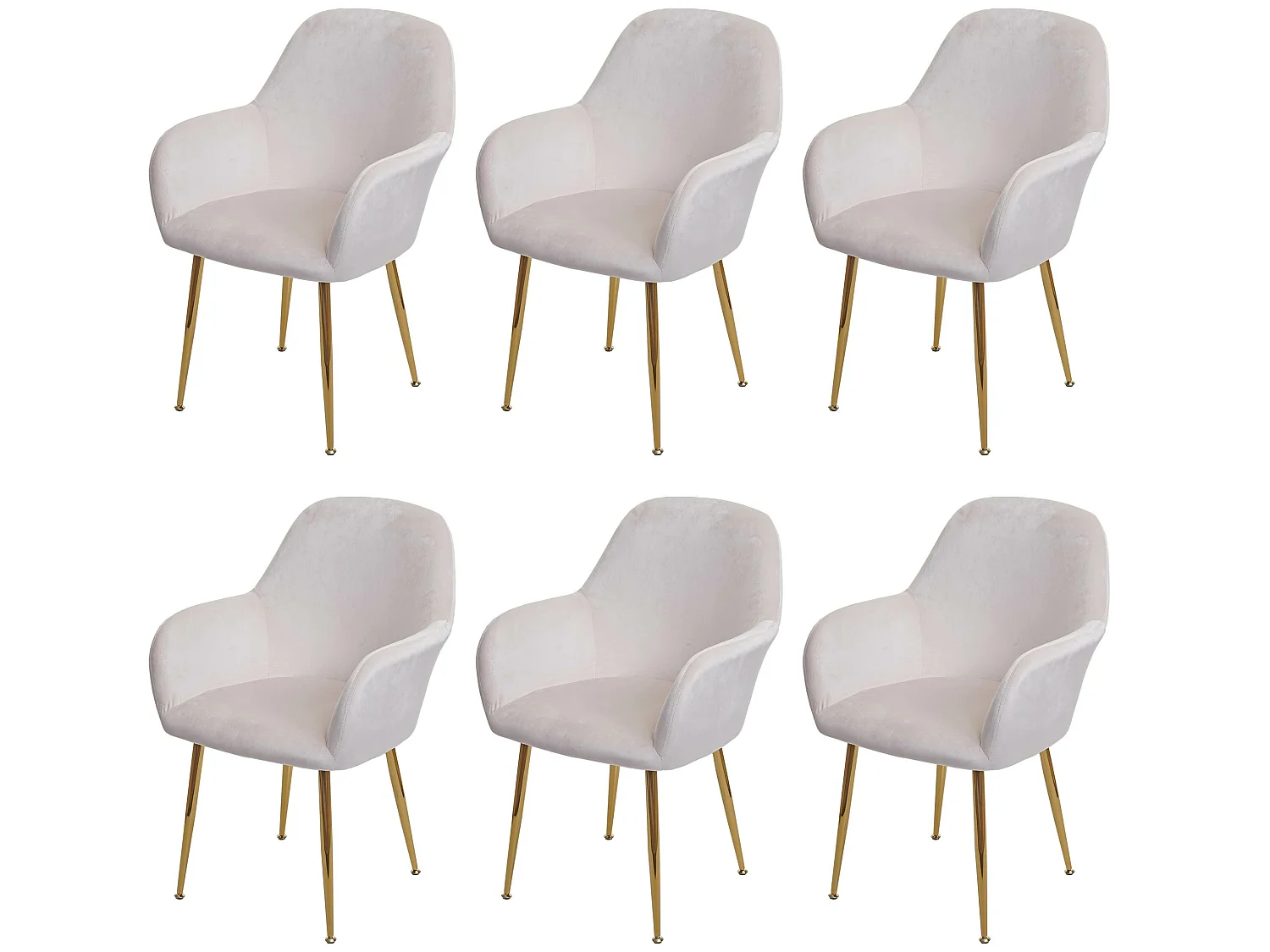 Chaise de salle à manger MCW-F18 (lot de 6),  velours crème-blanc, pieds dorés
