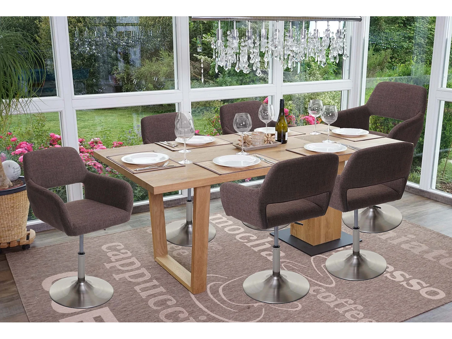 Chaise de salle à manger MCW-A50 III,  marron, pied en métal brossé