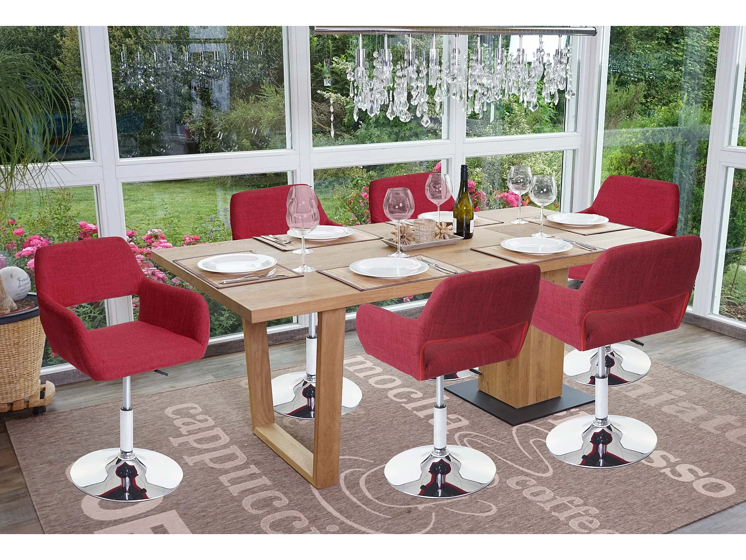 Sedia sala da pranzo MCW-A50 III design retro metallo cromato tessuto rosso