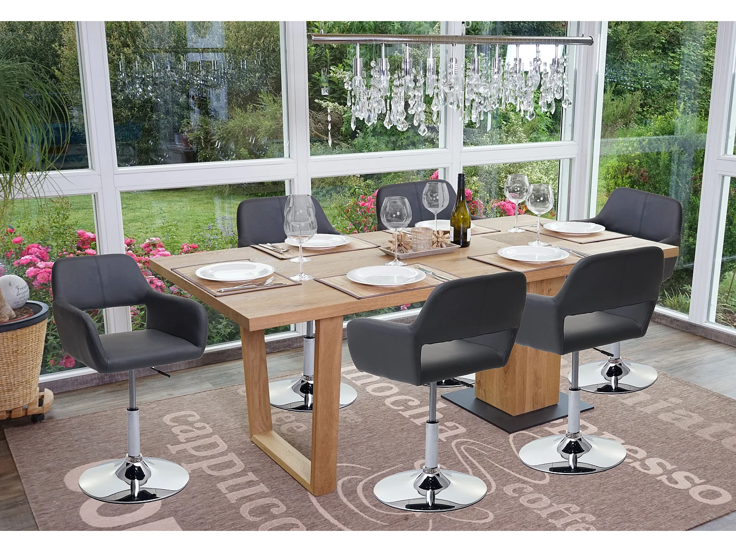 Silla de comedor MCW-A50 III (juego de 6),  gris, base cromada