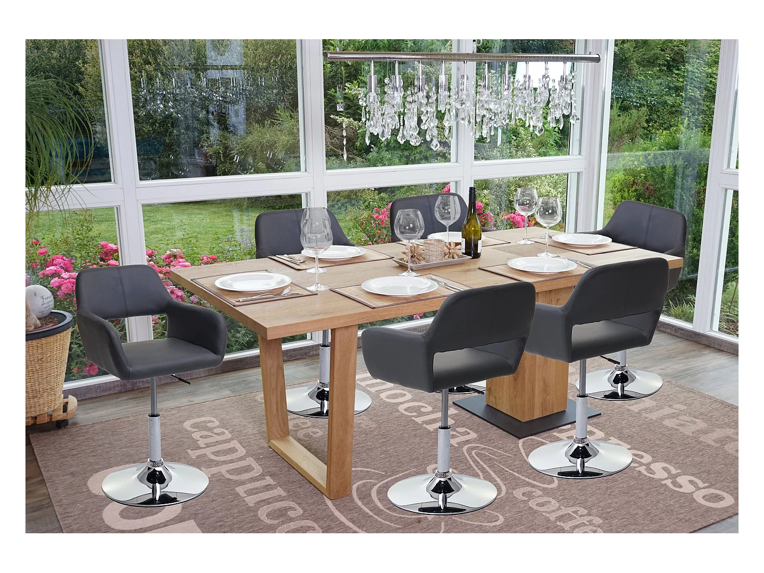 Chaise de salle à manger MCW-A50 III (lot de 6),  gris, pied chromé
