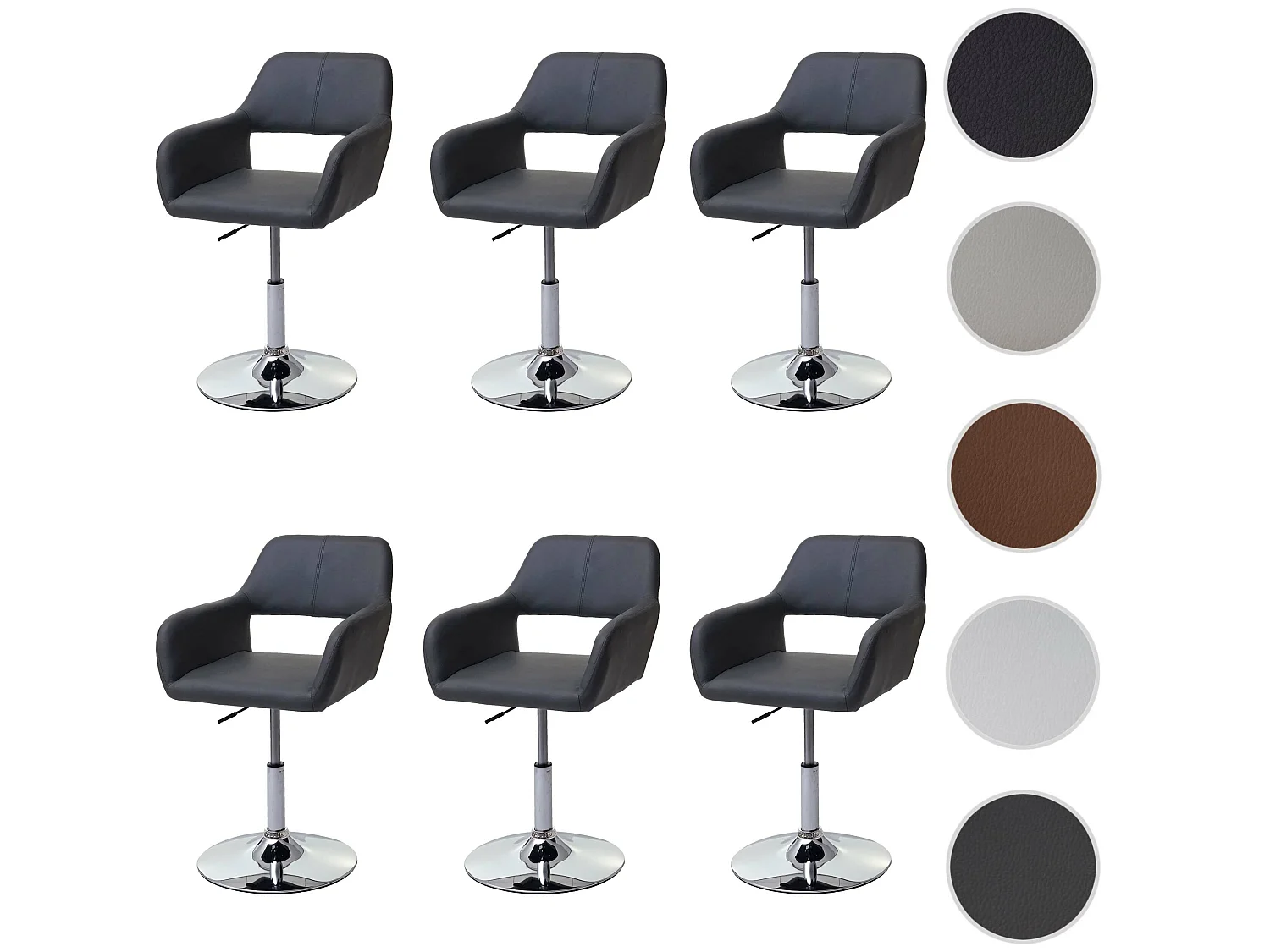 Eetkamerstoel MCW-A50 III (set van 6),  grijs, chromen onderstel