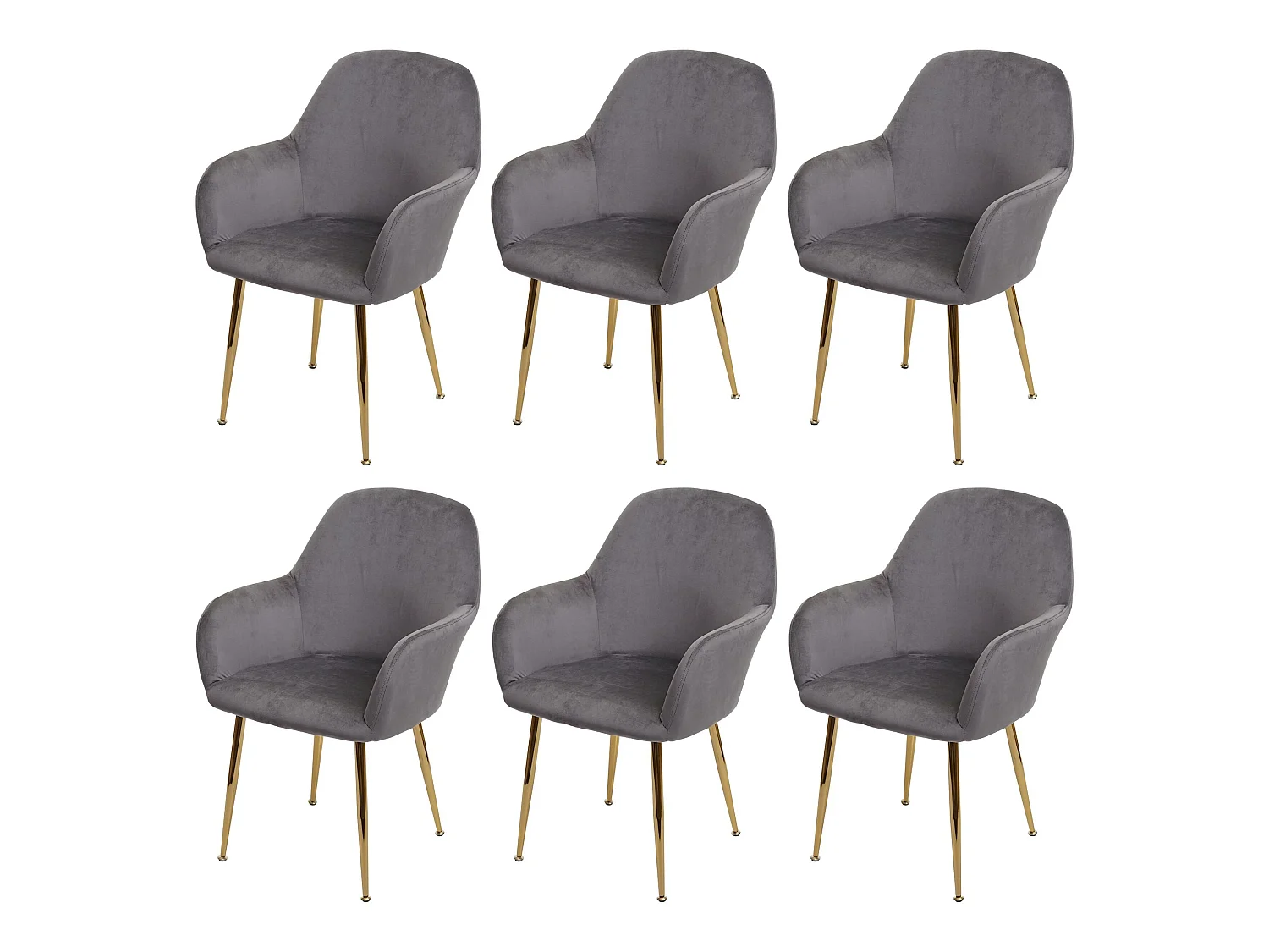Chaise de salle à manger MCW-F18 (lot de 6),  velours gris, pieds dorés
