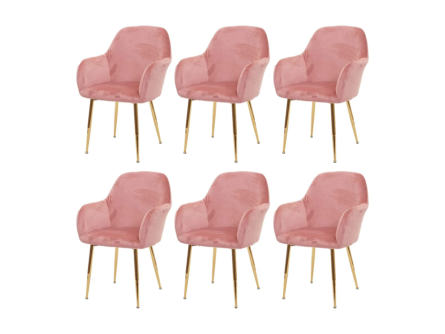 Chaise de salle à manger MCW-F18 (lot de 6),  velours vieux rose, pieds dorés