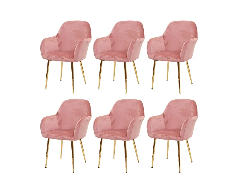Eetkamerstoel MCW-F18 (set van 6),  fluweel antiek roze, gouden poten