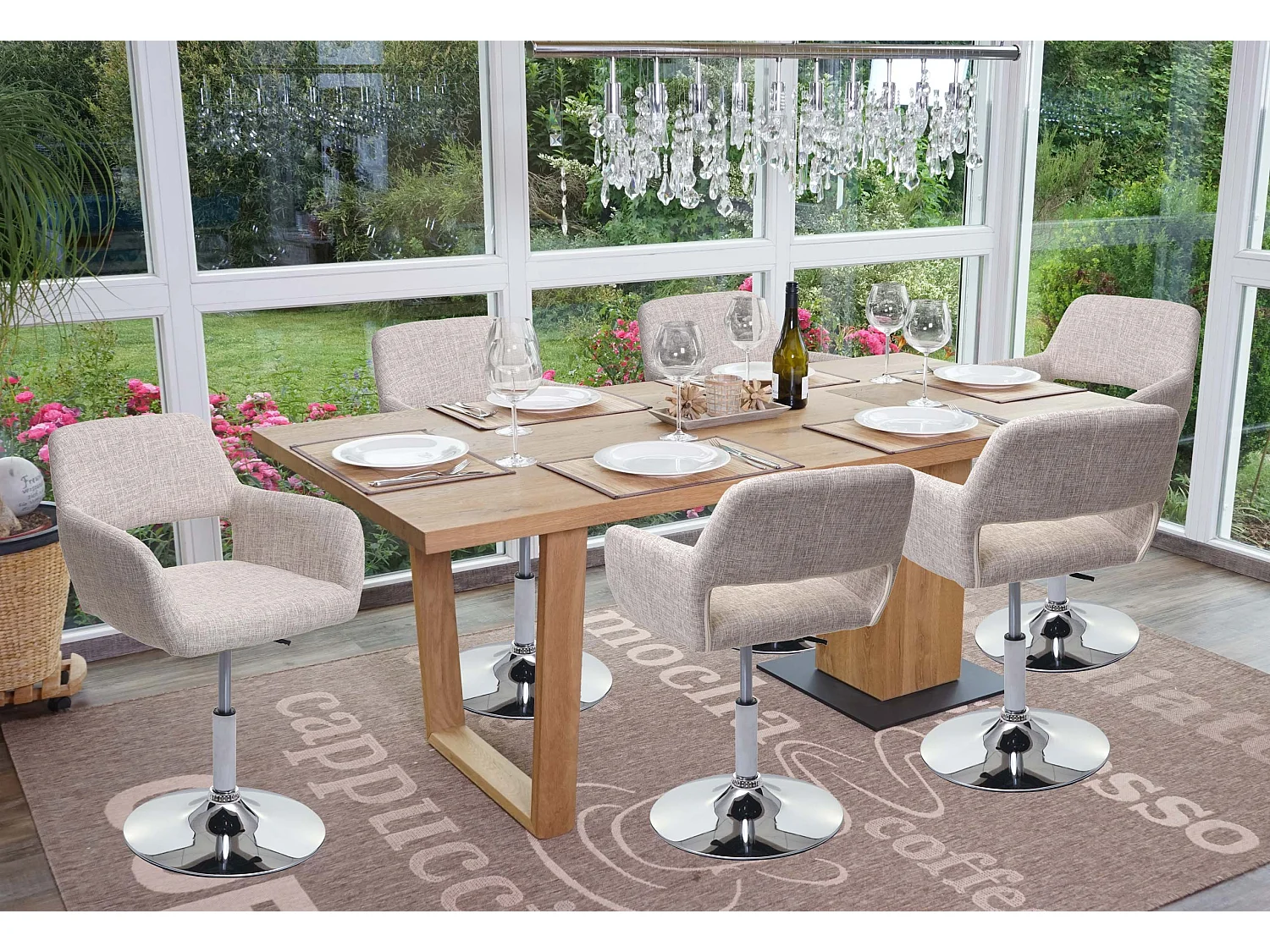 Silla de comedor MCW-A50 III,  crema/gris, base cromada