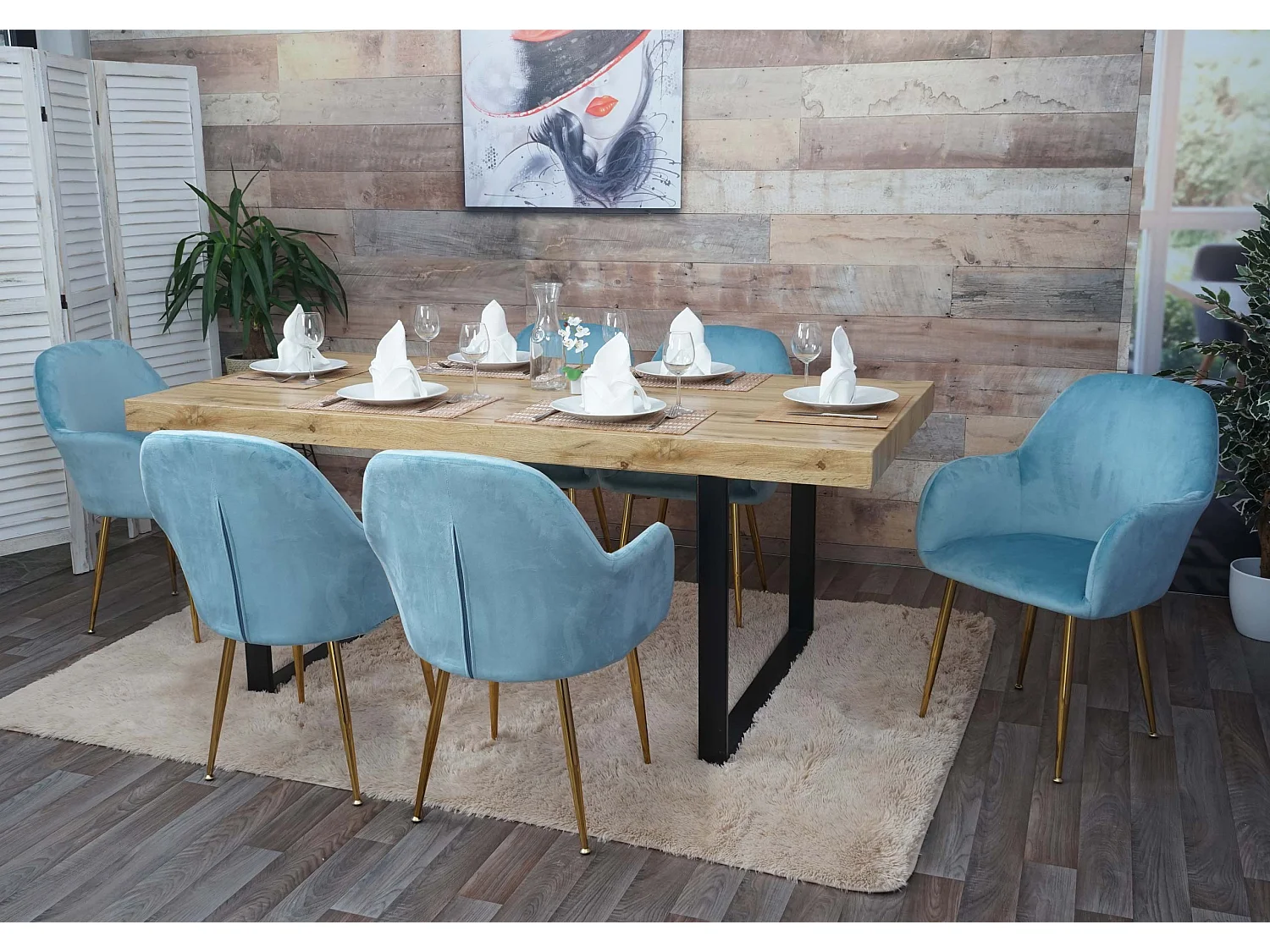 Silla de comedor MCW-F18 (juego de 6),  terciopelo menta, patas doradas