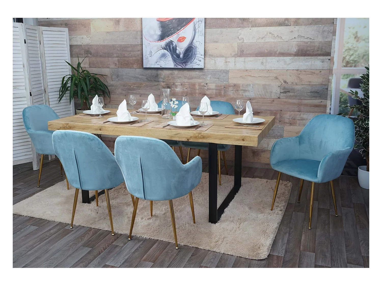 Cadeira de jantar MCW-F18 (conjunto de 6),  veludo menta, pernas douradas