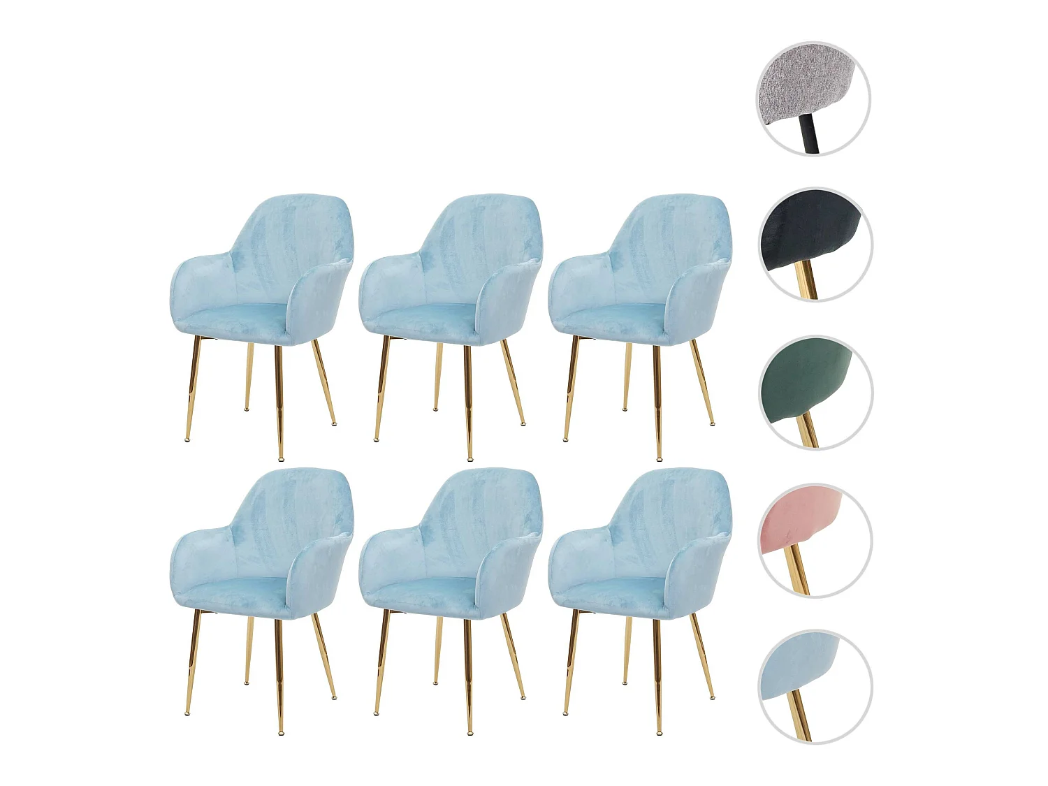 Eetkamerstoel MCW-F18 (set van 6),  fluweel mint, gouden poten