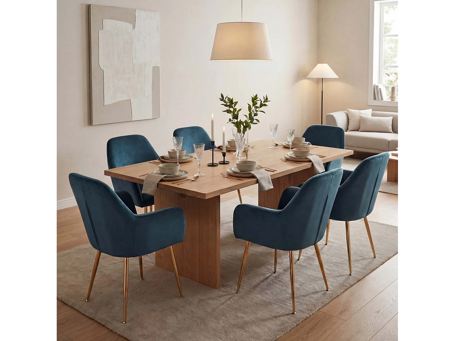 Chaise de salle à manger MCW-F18 (lot de 6),  velours menthe, pieds dorés