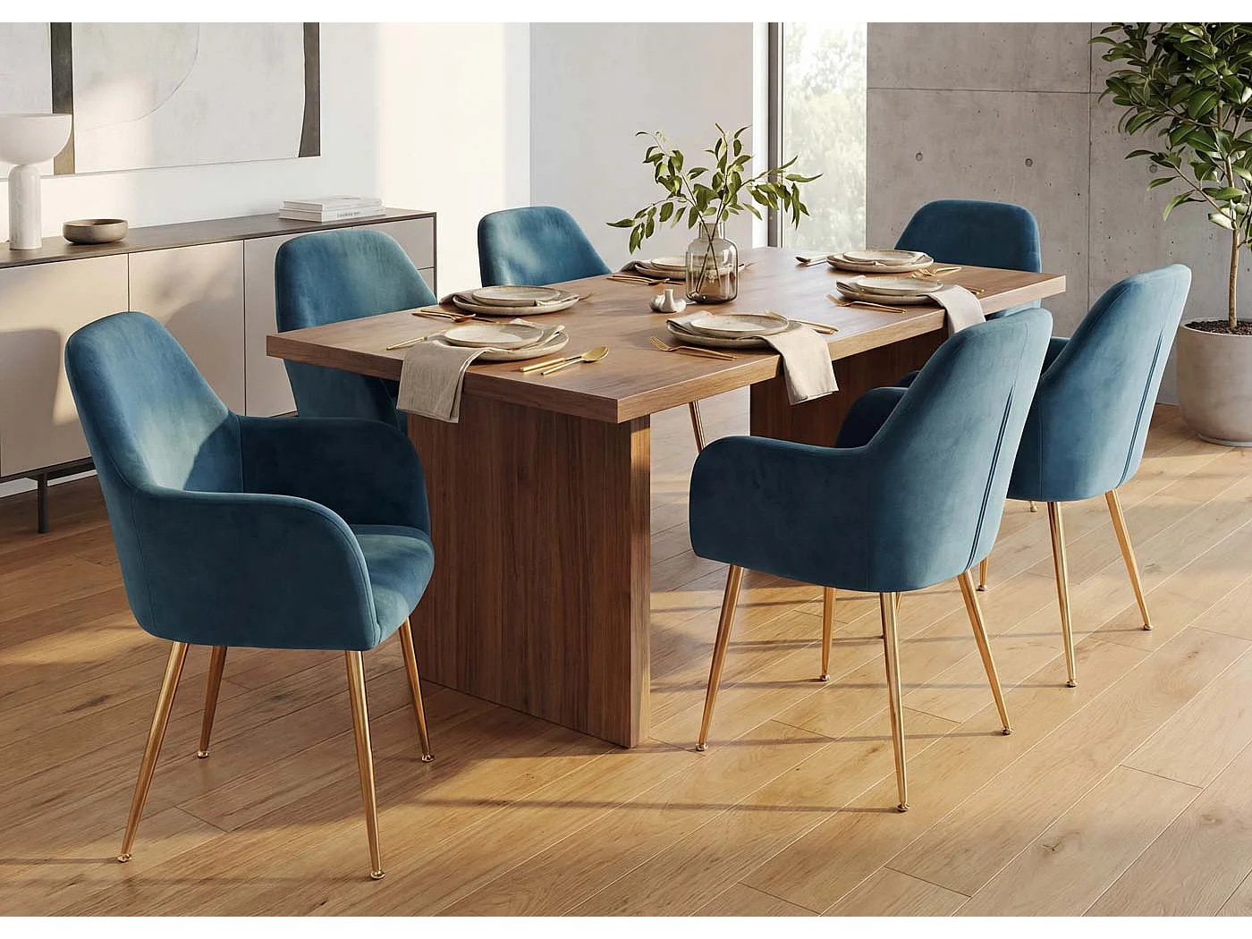 Chaise de salle à manger MCW-F18 (lot de 6),  velours menthe, pieds dorés