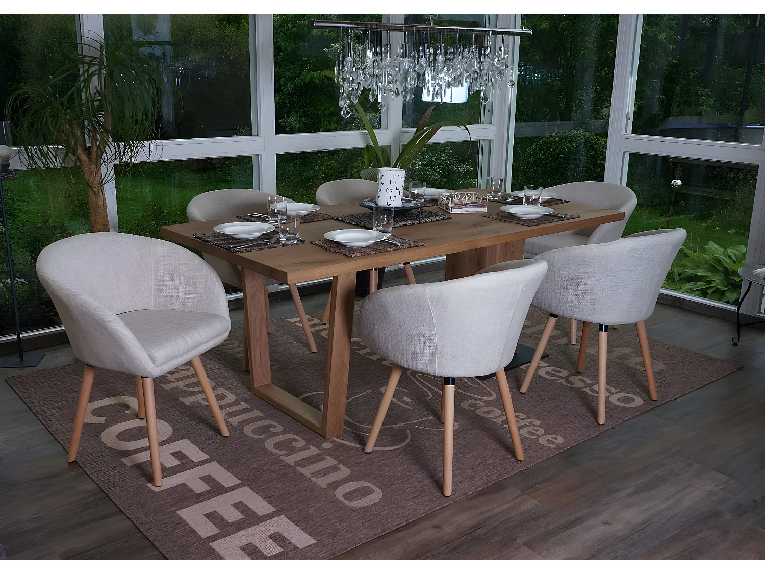 Cadeira de jantar Vaasa T633,  têxtil, creme/cinza