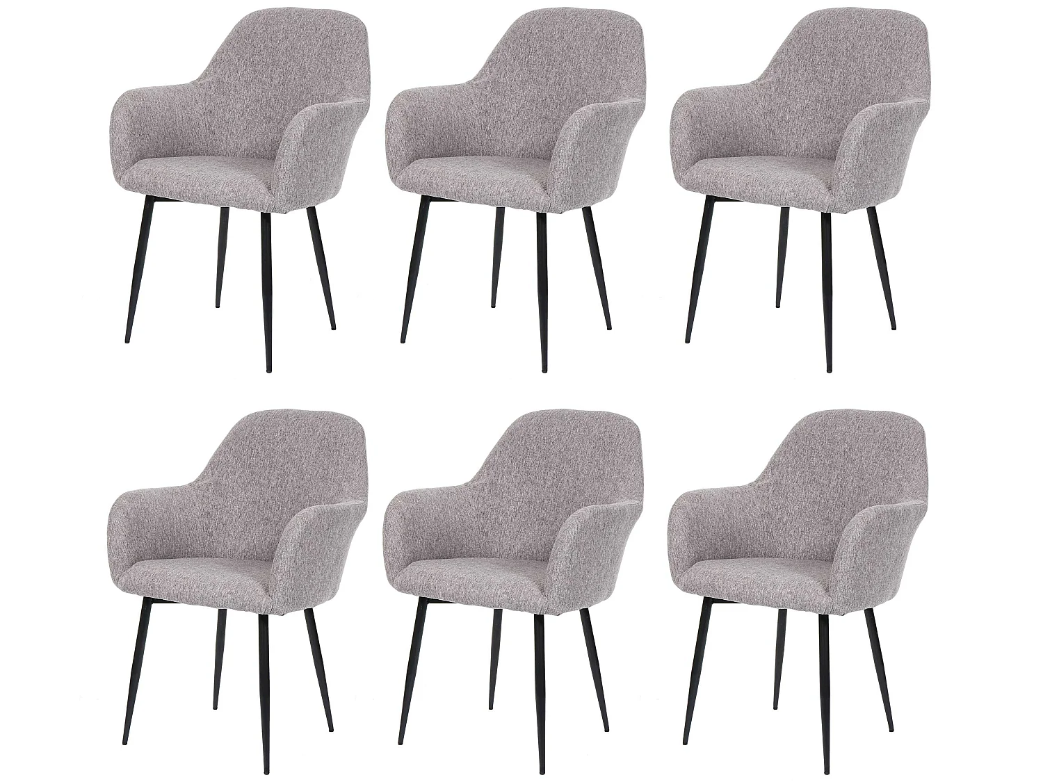 Set 6x sedie poltroncine MCW-F18 design retrò tessuto grigio gambe nere