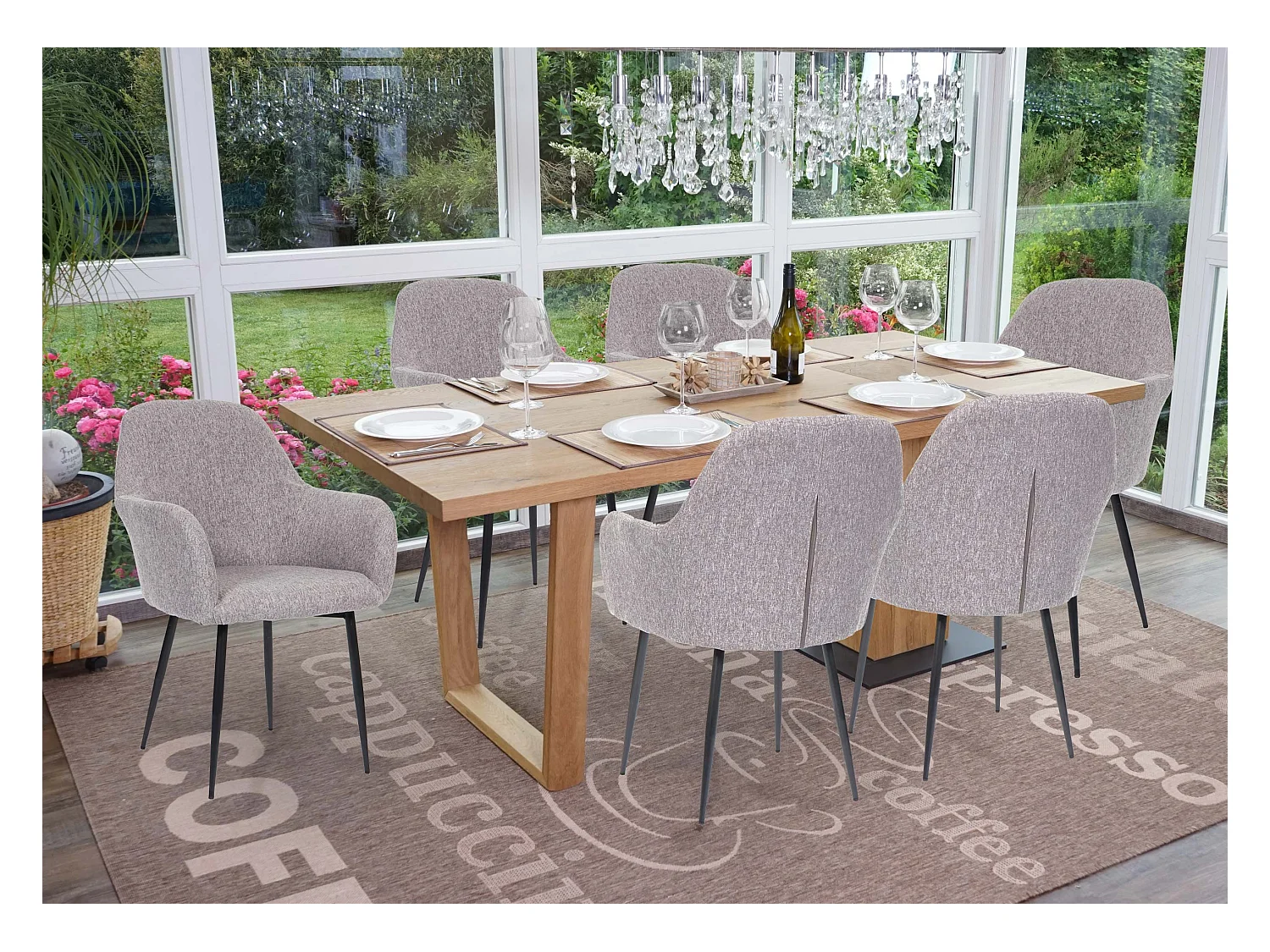 Chaise de salle à manger MCW-F18 (lot de 6),  tissu/textile gris, pieds noirs