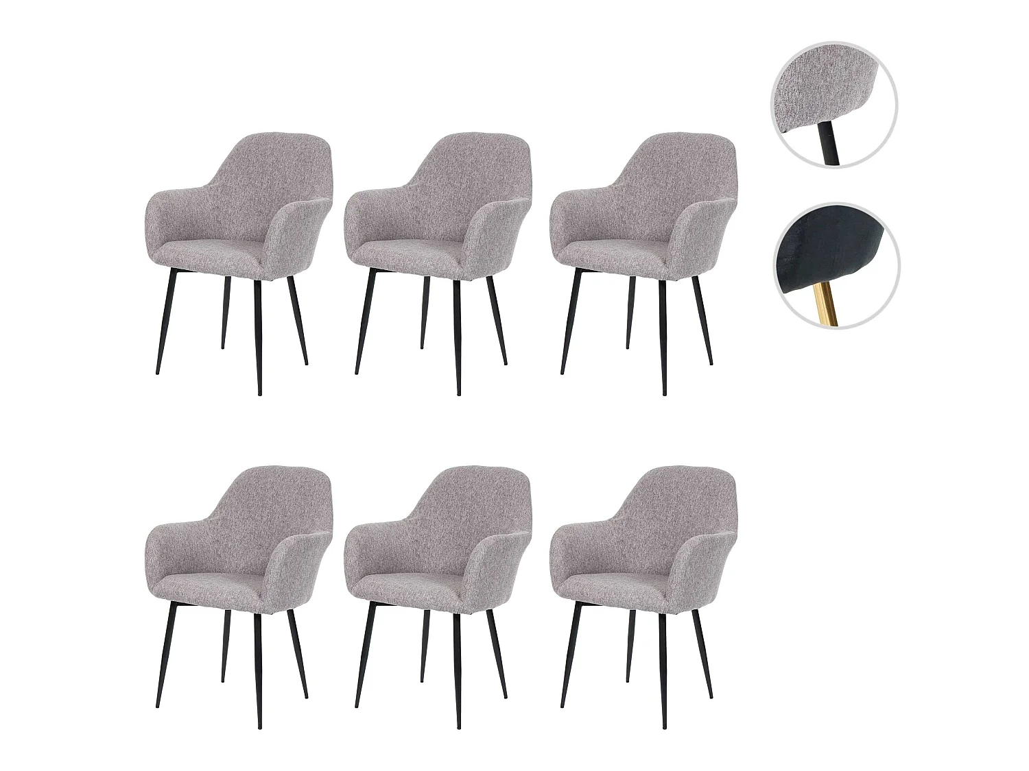 Chaise de salle à manger MCW-F18 (lot de 6),  tissu/textile gris, pieds noirs
