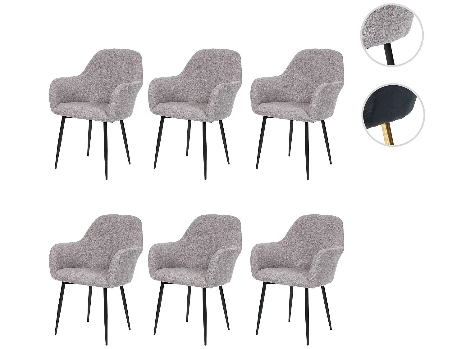 Chaise de salle à manger MCW-F18 (lot de 6),  tissu/textile gris, pieds noirs