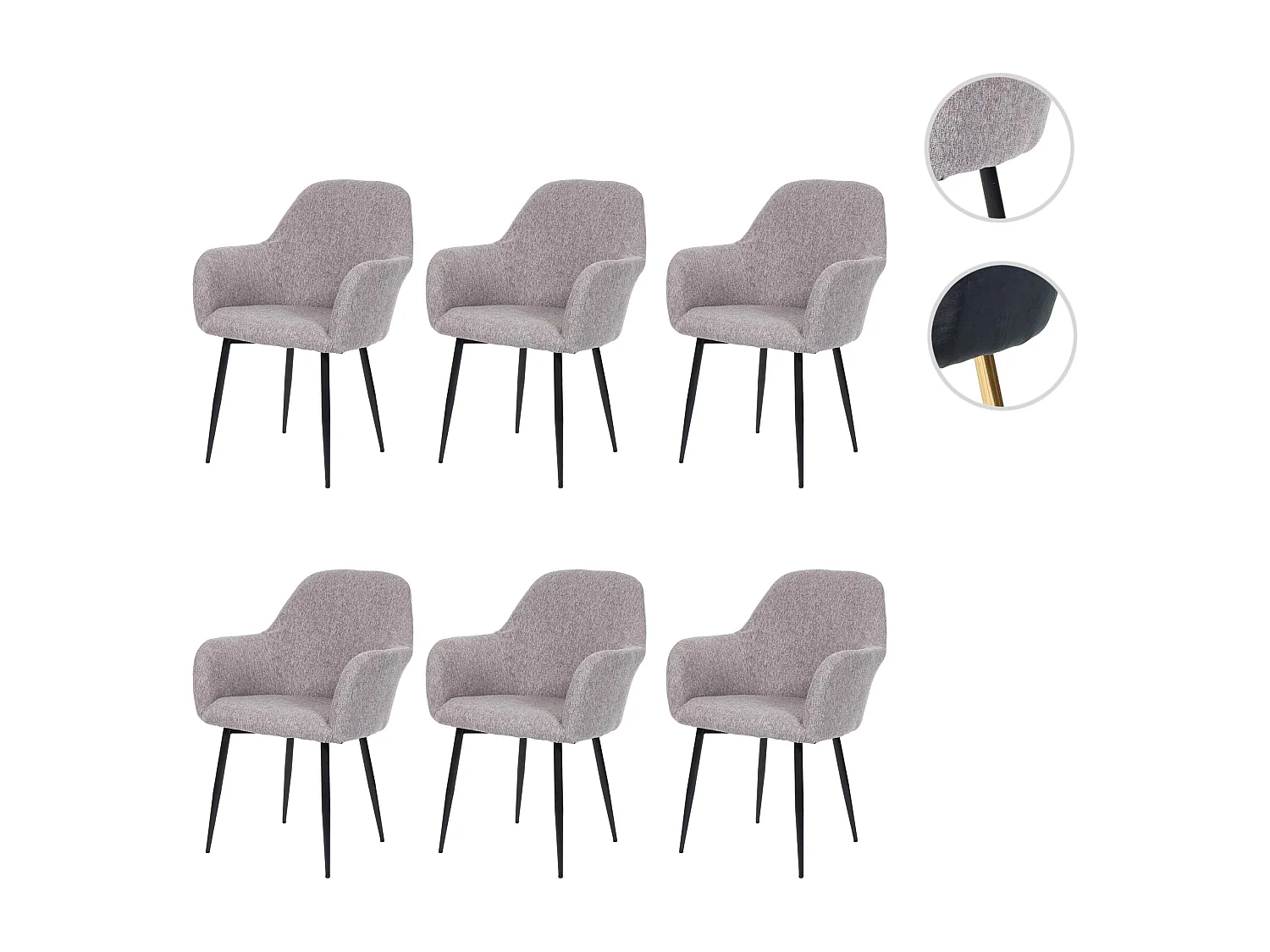 Chaise de salle à manger MCW-F18 (lot de 6),  tissu/textile gris, pieds noirs