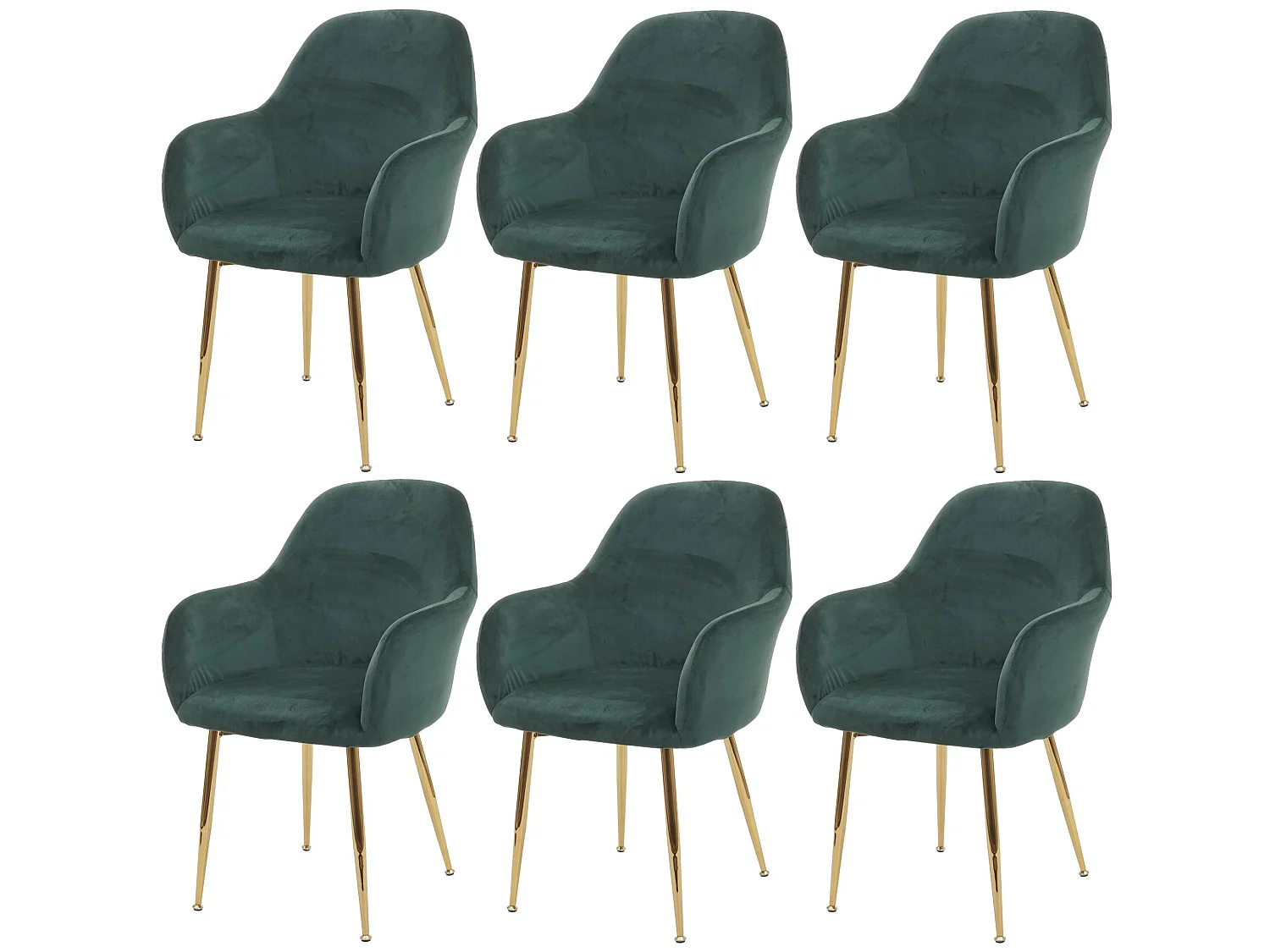 Chaise de salle à manger MCW-F18 (lot de 6),  velours vert, pieds dorés