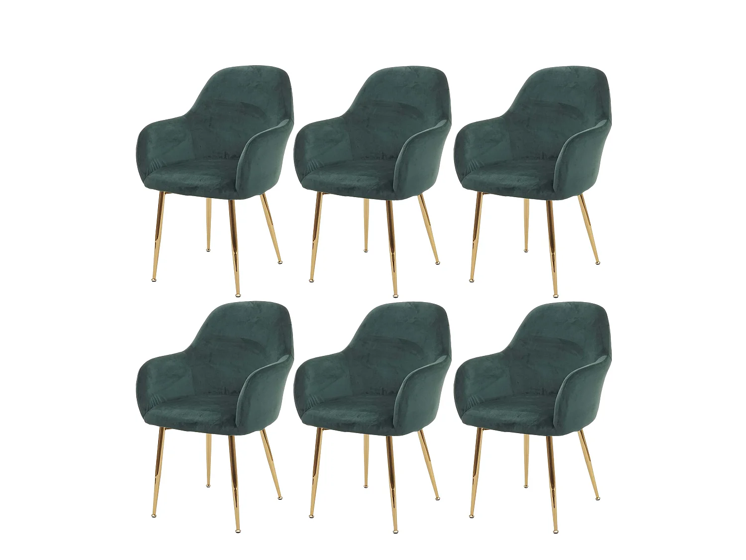 Chaise de salle à manger MCW-F18 (lot de 6),  velours vert, pieds dorés