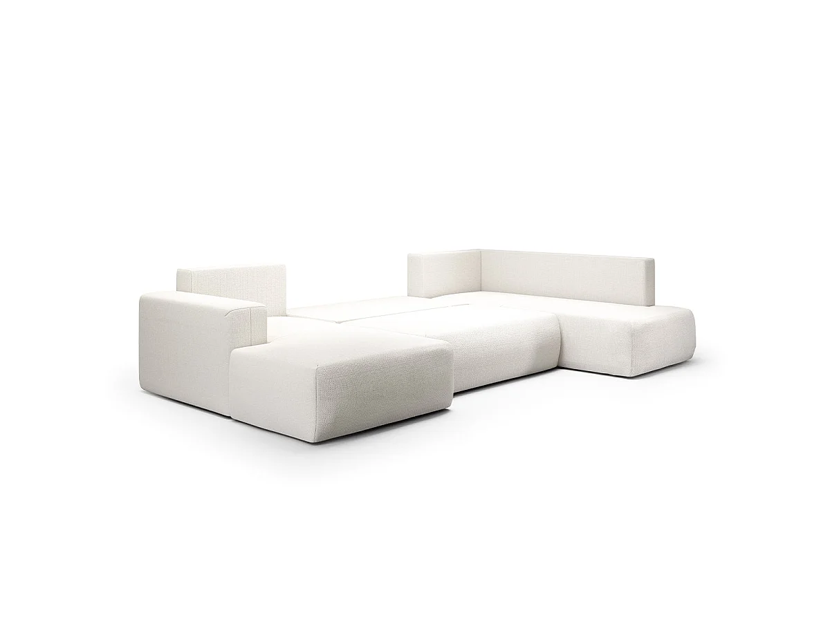 Canapé d'angle convertible 5 places en tissu blanc casse BLISS