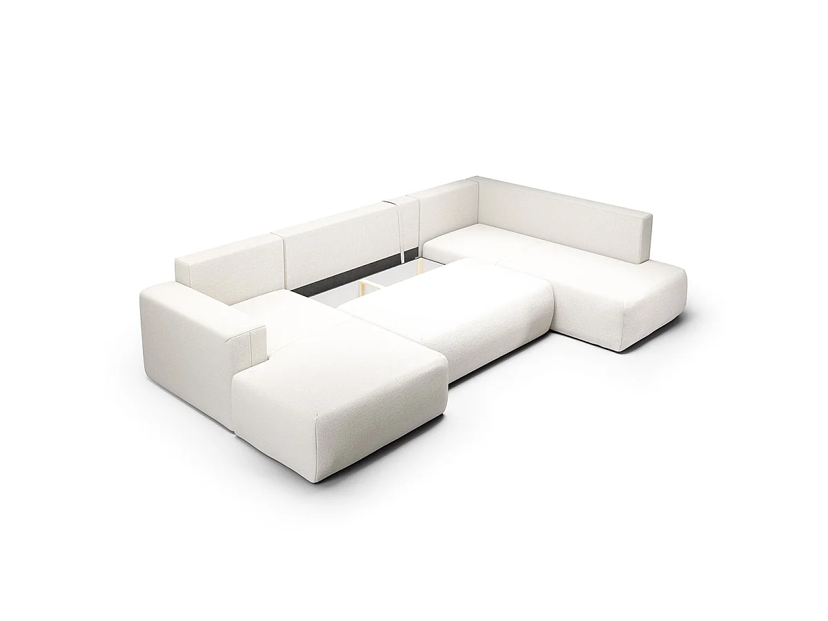 Canapé d'angle convertible 5 places en tissu blanc casse BLISS