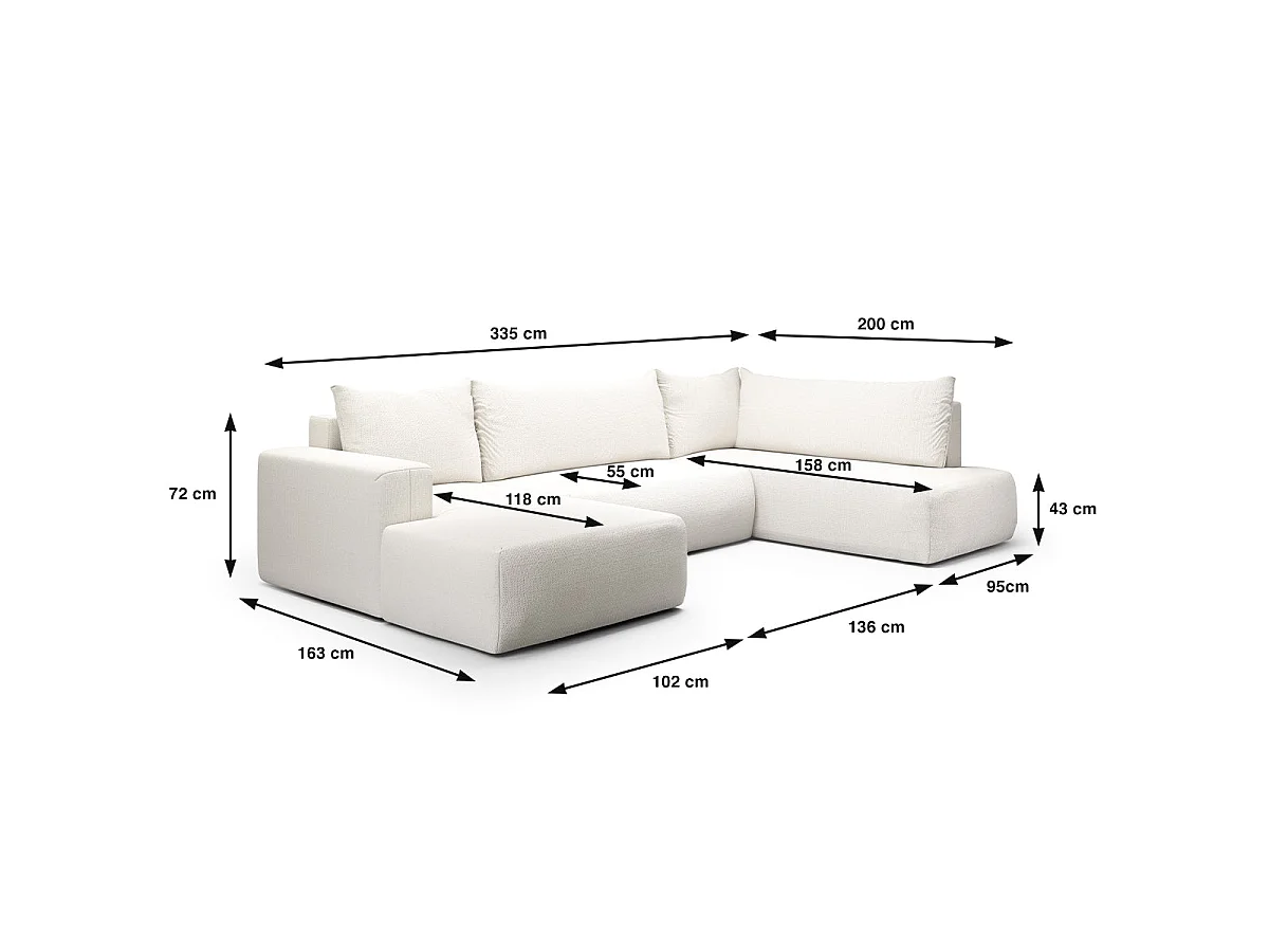 Canapé d'angle convertible 5 places en tissu blanc casse BLISS