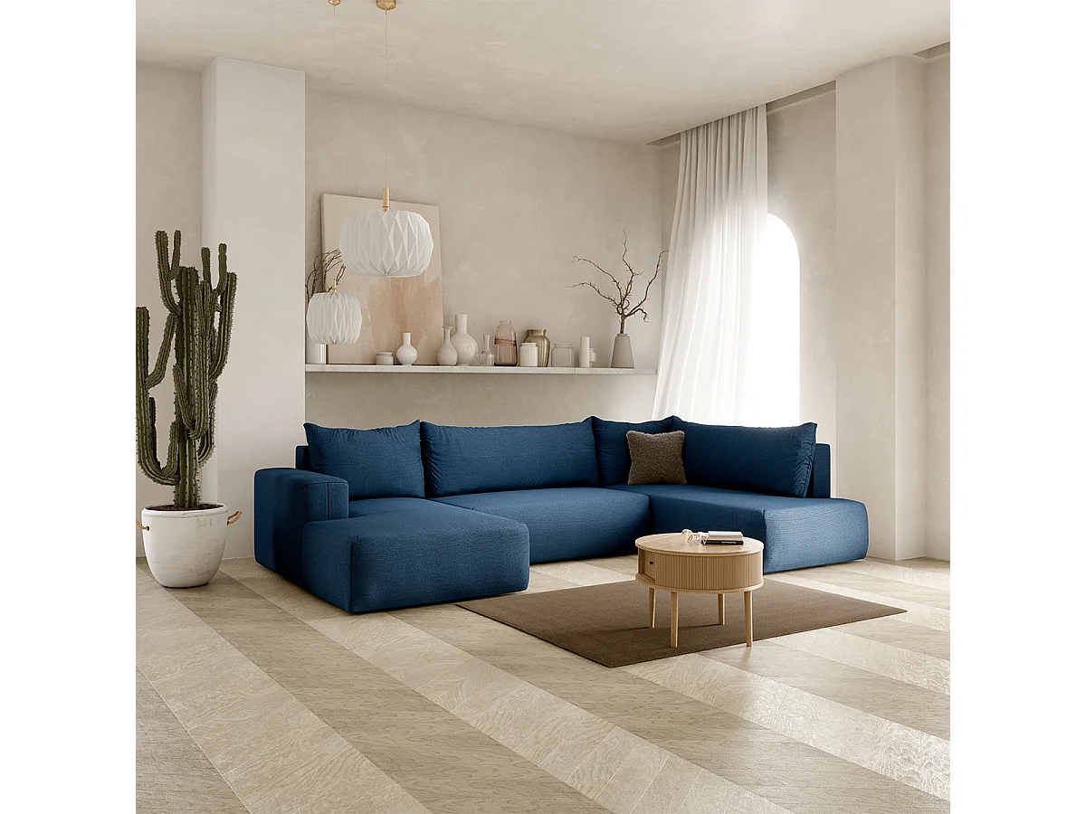 Canapé U 5 places convertible coffre Bliss Bleu