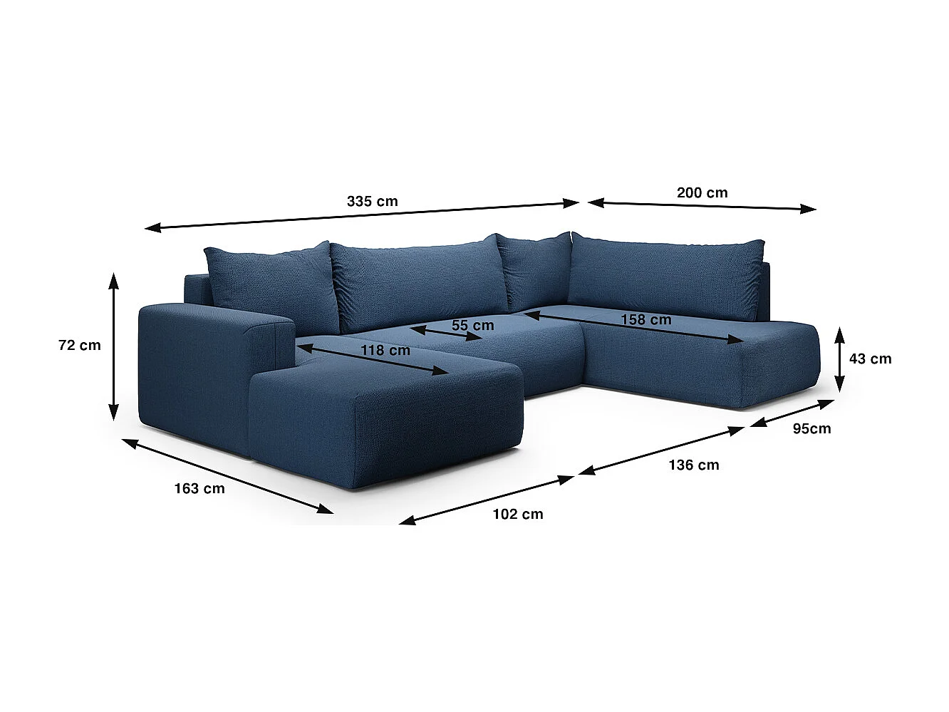 Canapé U 5 places convertible coffre Bliss Bleu