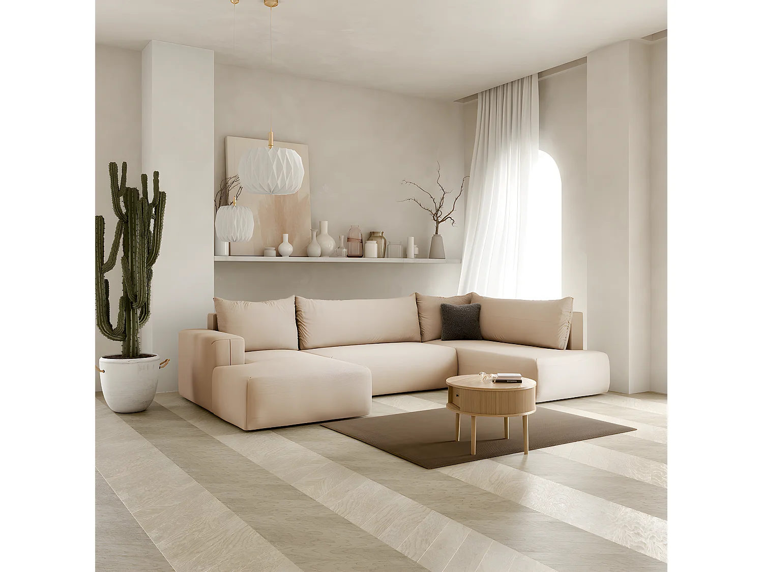 Canapé U 5 places convertible coffre Bliss Beige