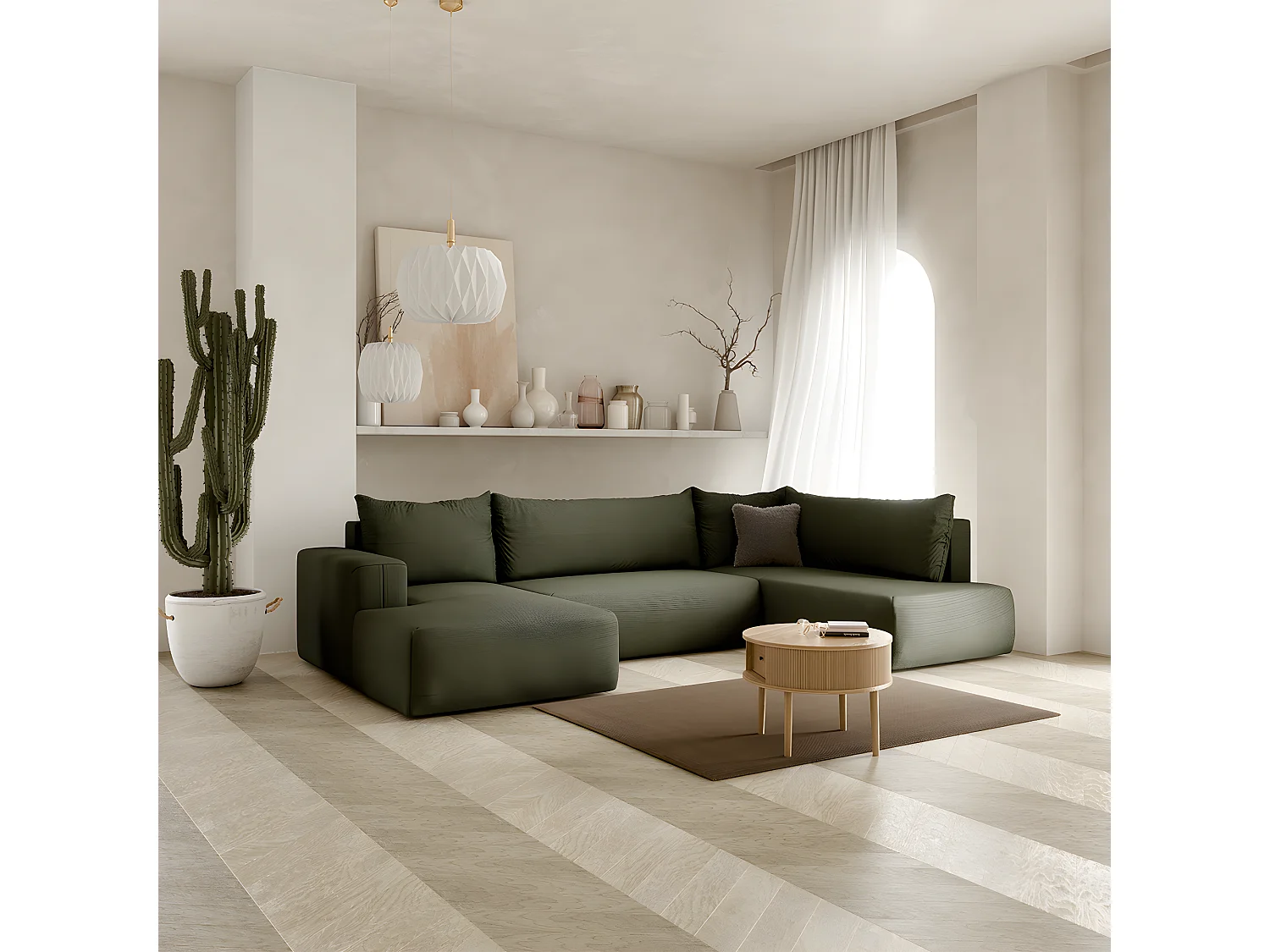 Canapé U 5 places convertible coffre Bliss Vert Sapin