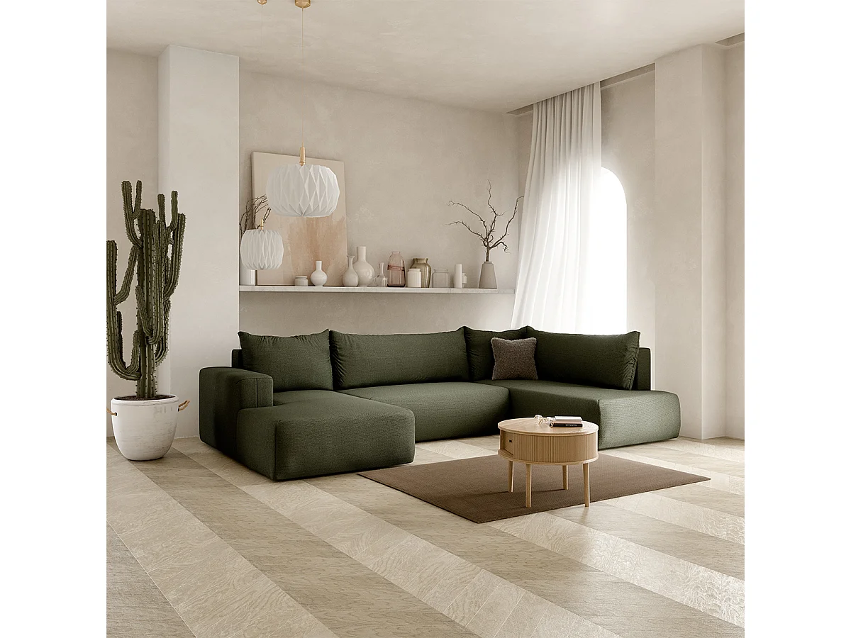 Canapé U 5 places convertible coffre Bliss Vert Sapin