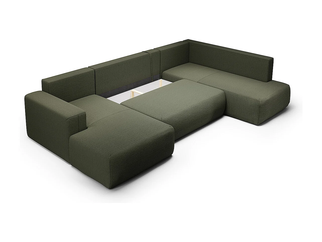 Canapé U 5 places convertible coffre Bliss Vert Sapin
